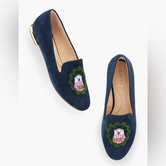 Talbots Blue Loafers with Holiday Embroidery - Picture 1 of 5